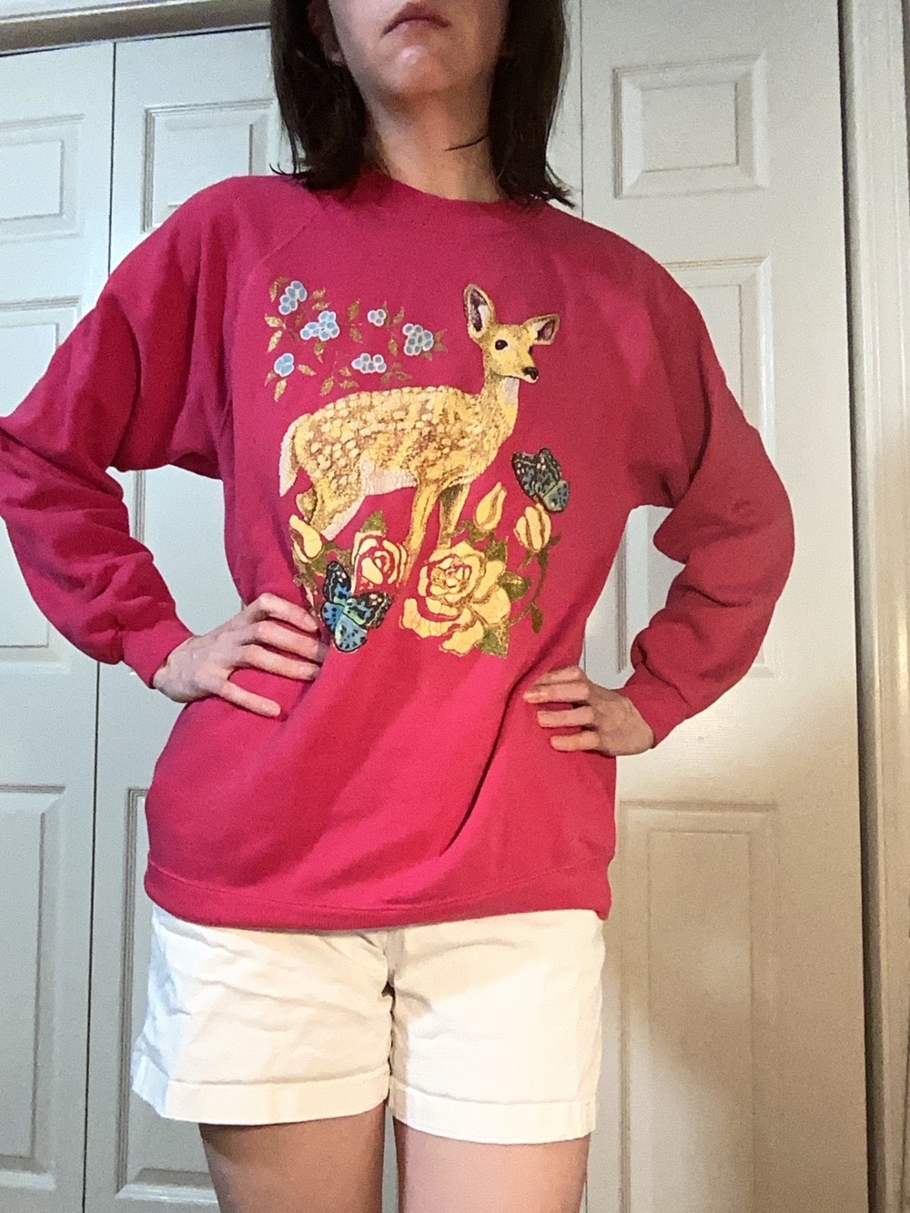 Vintage 80s / 90s Hot Pink Fawn Sweatshirt by Hanes